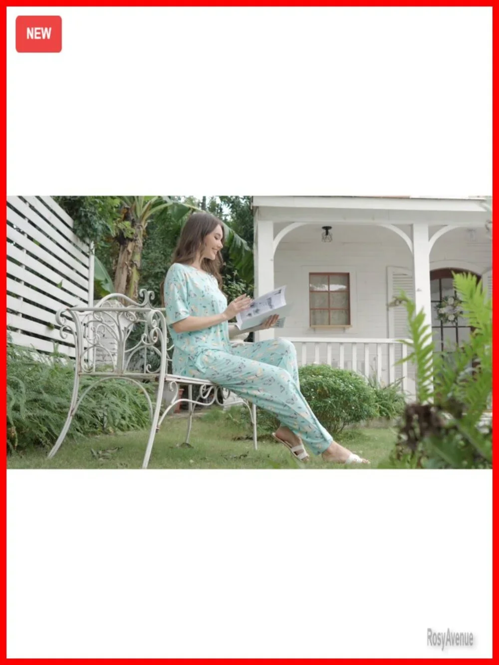 2 Piece Pajama Set Short Sleeve Long Pants Lounge Set with Pockets